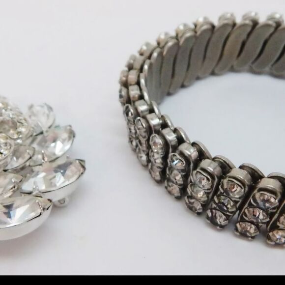 VNTG Weiss & Kramer Icy Rhinestone Necklaces Brooch Bracelet & Earrings 102.8g - Picture 7 of 11